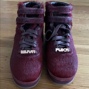 Reebok x Amber Rose “Muva Fuka” Boots Burgundy Fur Lace-Up Boots